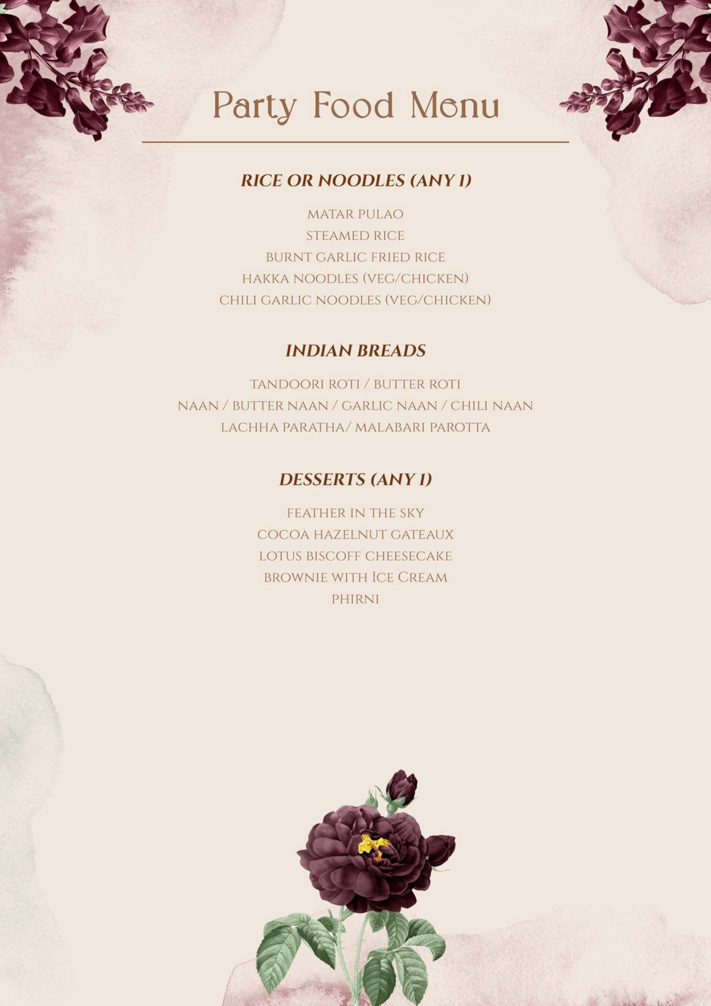 Party Food Menu